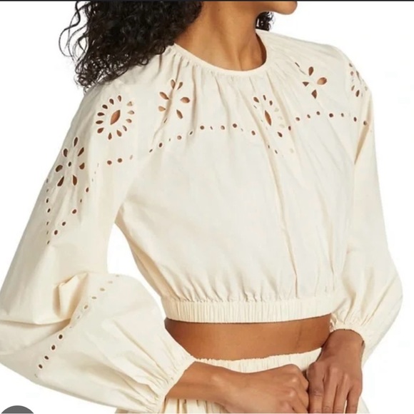RHODE Adeline Cotton Eyelet Crop Blouse - Picture 1 of 5